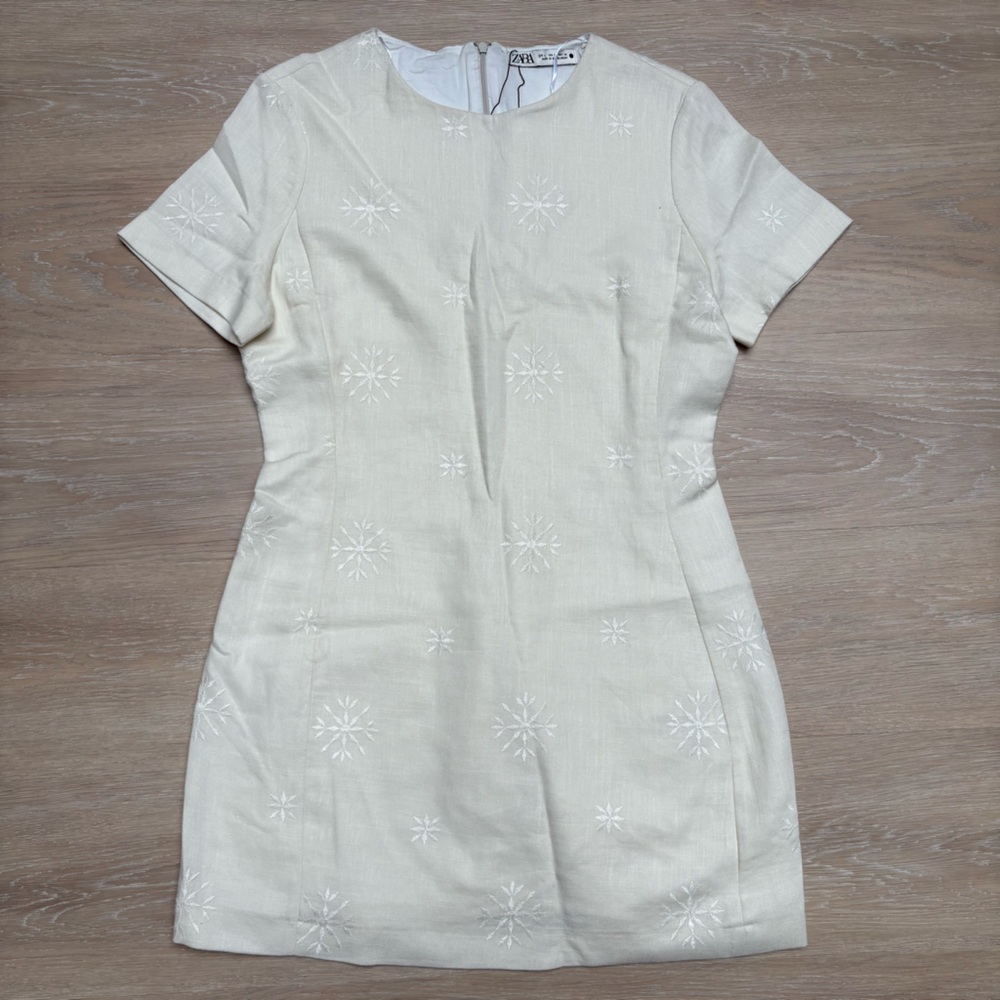 Zara Cream Midi Dress with Embroidered Details
